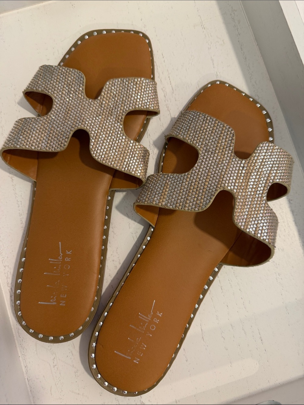 Women's Tan Sandals with Sparkle Straps